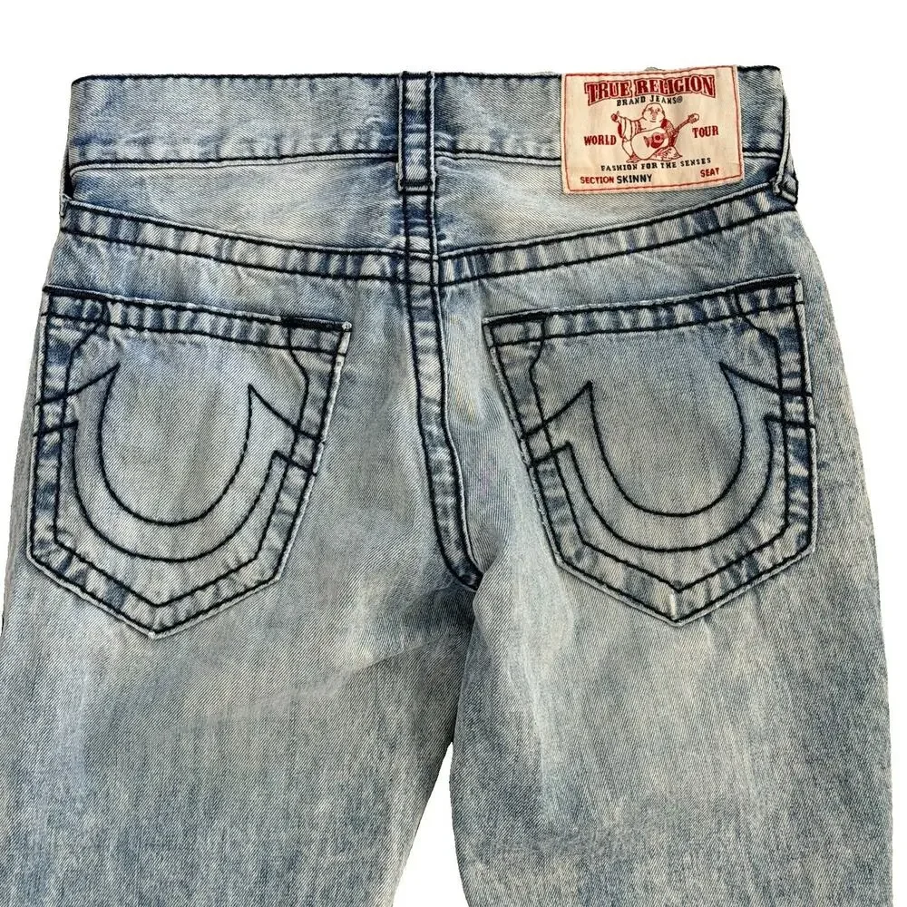 True Religion Men's Horseshoe Logo Pocket Denim Skinny Light Acid Wash Jeans 28